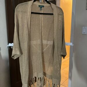Ralph Lauren tan cardigan/duster with fringe
